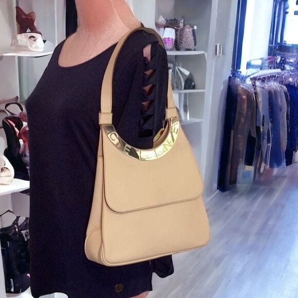 CELINE OFF WHITE LEATHER SHOULDER HOBO TOTE HAND BAG - Picture 5 of 12